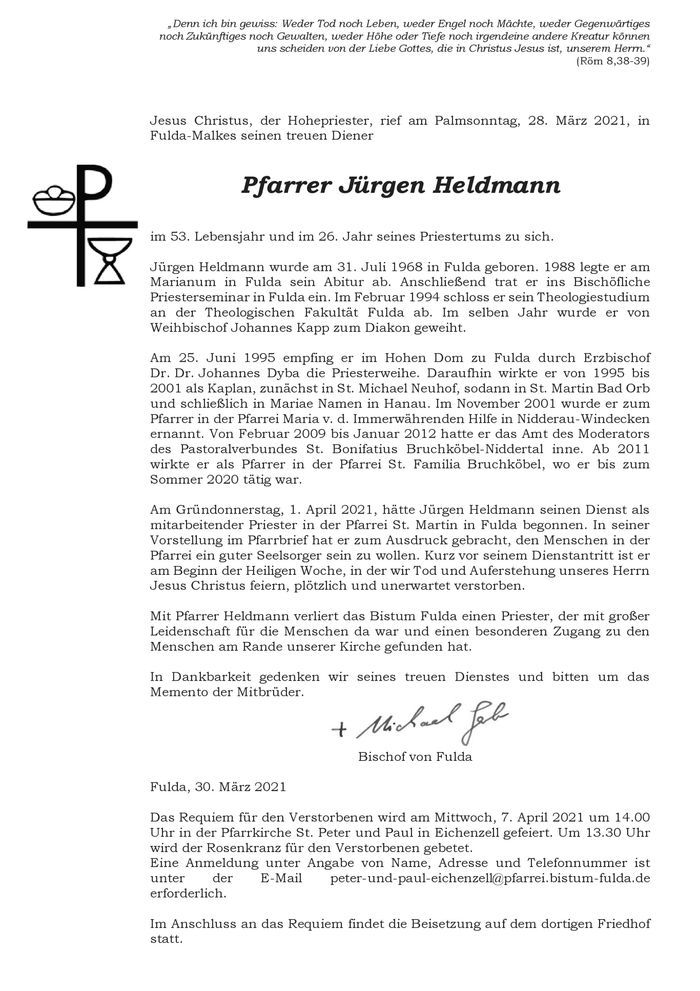 Nachruf Pfarrer Jürgen Heldmann